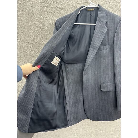 Anderson Little Mens Suit Coat Size Unknown Gray Pinstripe Two Button Up - Picture 6 of 13